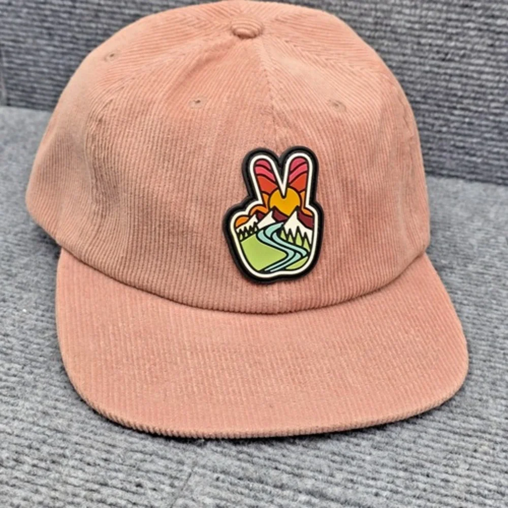 Atomic Child Hat Cap Womens‎ Strap Back Pink Corduroy Peace Sign Casual Outdoors